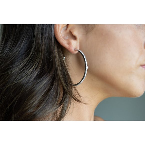 Silver or Gold Pave Diamond CZ Hoop Earrings, Open Back Hoop Earrings - Picture 11 of 11